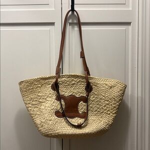 ✨ Triomphe Woven Rattan Leather Trim Lightweight Basket Designer Tote Bag ✨
